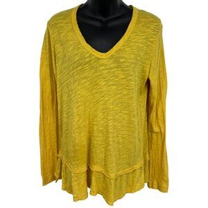 Anthropologie Women Top Blouse Size Medium V-Neck Long Sleeve Yellow Ruffle New